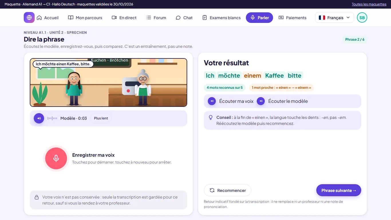 Écran de prononciation guidée